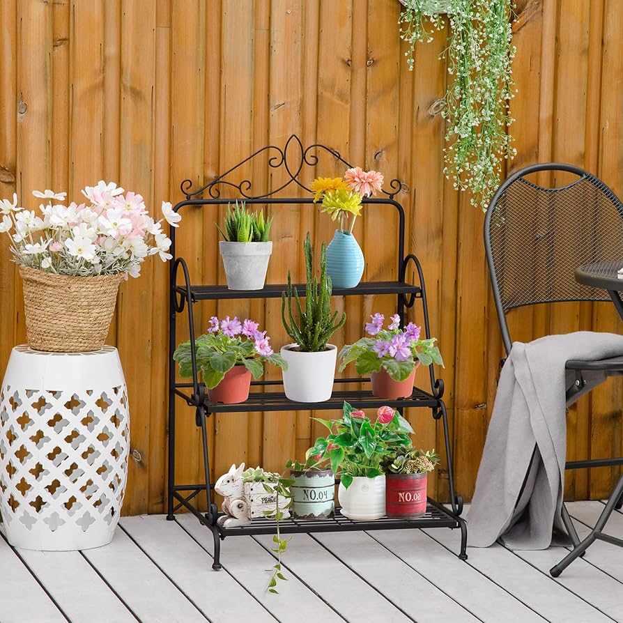 Amazon.com : Outsunny Outdoor Plant Stand, 3 Tier Metal
